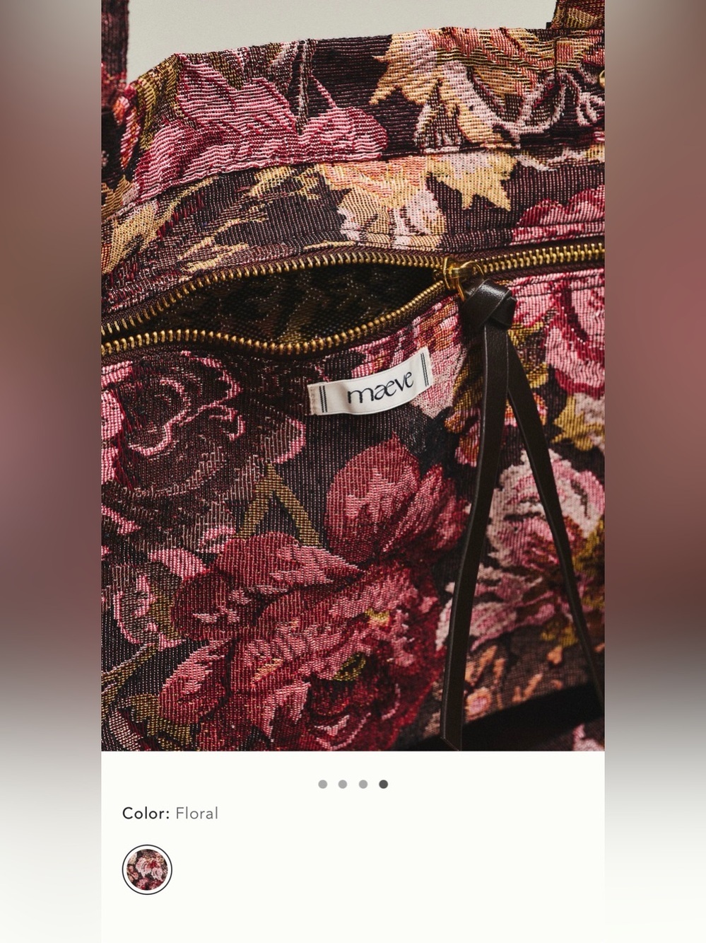 New Anthropologie Maeve Floral beaded Tote Bag brown pink tapestry embellished - Picture 14 of 15
